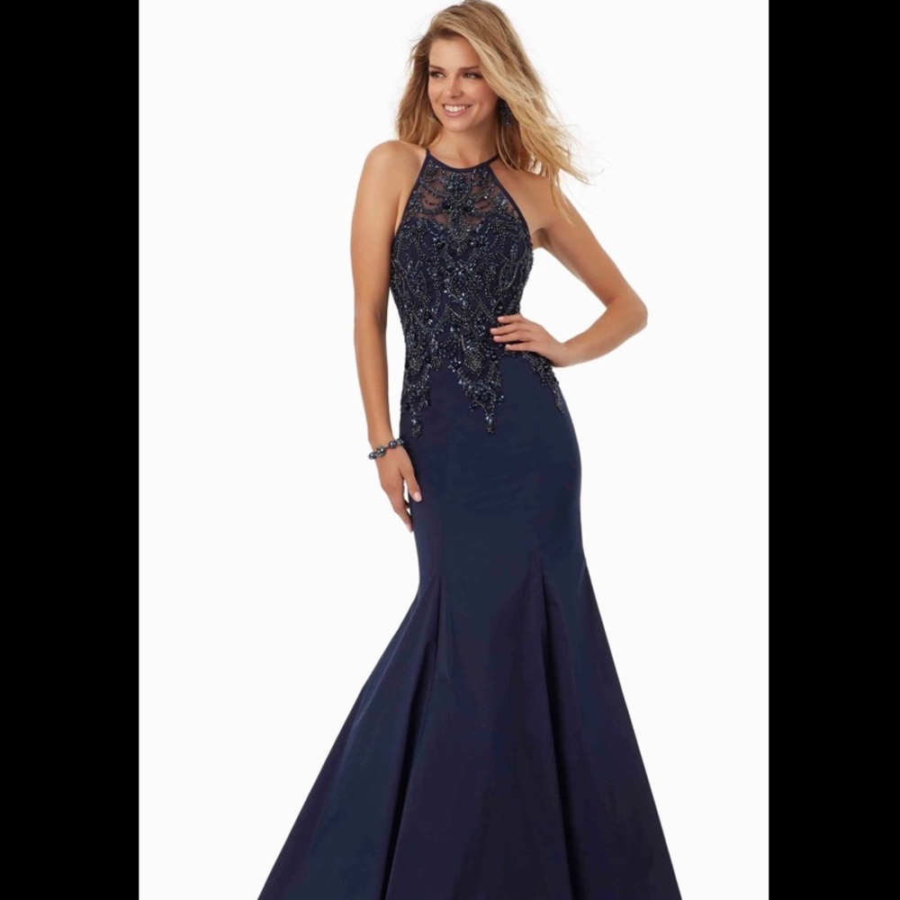 Navy blue beaded mermaid dress